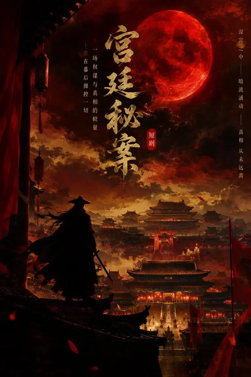《血月夜·锦衣旧案》短剧封面，悬疑题材，共66集